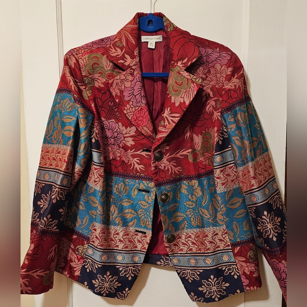 Coldwater Creek Red and Blue Floral Blazer